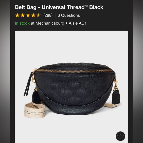 Universal thread black quilted belt bag NWT - Picture 5 of 9